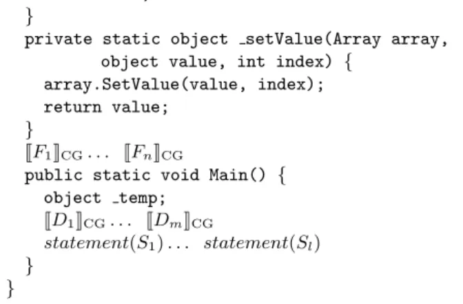 Figure 18 shows how two anonymous classes (lines 2 to 7 of the C# code on the right) are created in the traversal of two new object nodes (lines 11 and 15 of the StaDyn core code on the left).