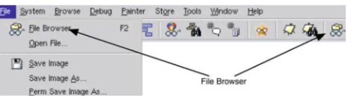 Fig. 2 The File Browser can be invoked both from the menu and from the toolbar due to the two Pragmas