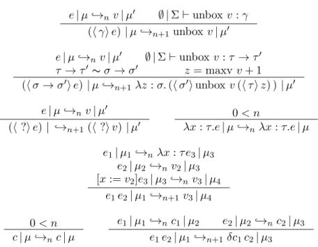 Figure 2.4: Evaluation rules going to values for the gradual typing intermediate language.