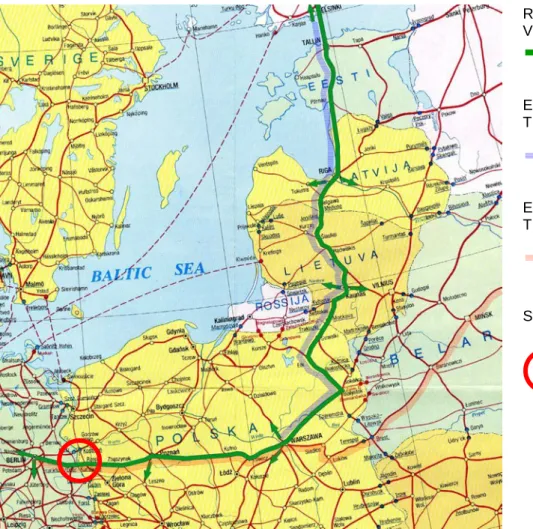 Fig. 15:  The classification of the route Berlin – Warszawa in the context of Rail Baltica 
