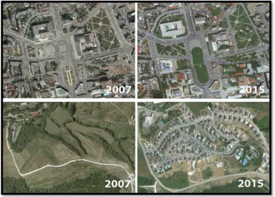 Figure 1. Views of Tirana landscape changes during the period 2007-2015. 