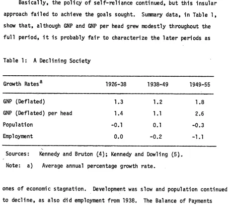 Table 1: A Declining Society