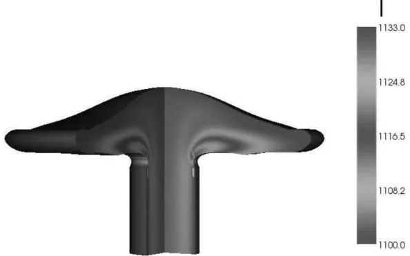 Fig. 3. Free-surface of a lava dome and upper conduit. The conduit radius is 15 m.