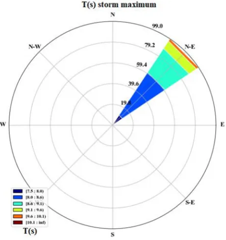 Figure 13. Wave period rose calculated energetically by storm. 