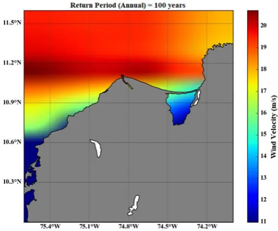 Figure 14. Significant wave height maps for 100 years return period. 