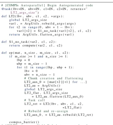 Figure 10. EP example: auto-generated code without loop taskification