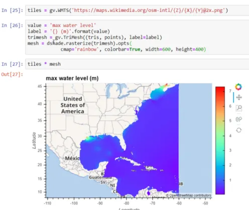 Figure 5. The TriMesh method from GeoViews is used to render the 9 million node mesh, and  Datashader rasterizes the output to the requested width and height