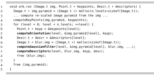 Figure 2 .5 shows the transformed orb_run function from the main part of the application