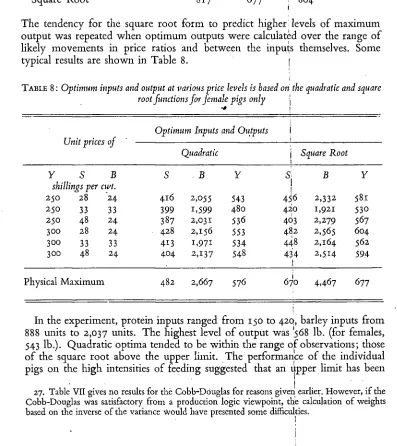 Table 7 are based on separateseparately and combined. The choice between the quadratic and