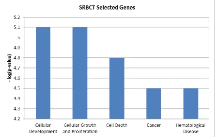 Figure  1:  Top  five  high  level  biological  function  on  selected  150  genes  of  SRBCT  by  feature selection method based on fixed-point algorithm