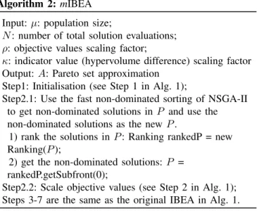 Figure 3 also shows that mIBEA could find new trade-off solutions between extreme points on both DTLZ problems that