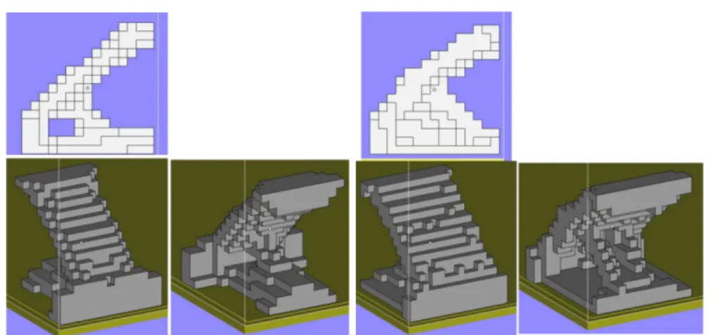 Figure 37. CAD model printed out from small 3D cantilever simulation: left 3D SIMP   and right 3D LSM