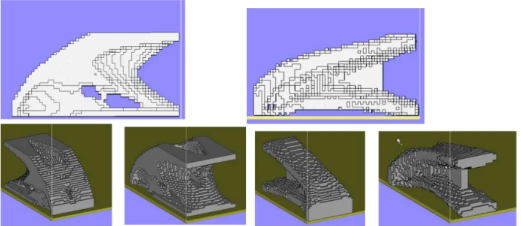 Figure 39. CAD model printed out from large 3D cantilever simulation: left 3D SIMP   and right 3D LSM