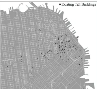 Figure 4-1: Spatial distribution of existing tall buildings in downtown San Francisco.