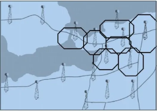 Figure 2-1 Mobile network with cellular design 