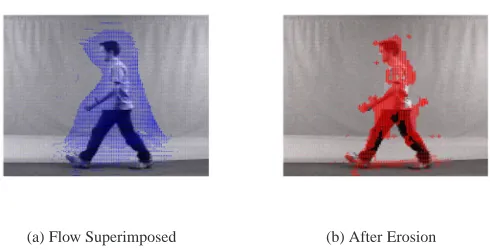 Figure 5: Segments from the moving circle sequence with ﬂow ﬁelds superimposed