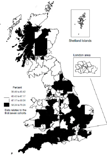 Figure 1: Distribution of youth unemployment in the UK in 1997 compared with 2000 (Source: Sunley et al., 2001:489-490).