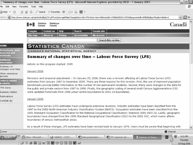 Figure 11: Example of provision of metadata on changes over time: Statistics Canada’s  Integrated Metadatabase (IMDB) 