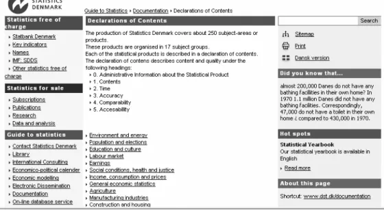 Figure 6: Example of on-line quality reporting – “Guide to Statistics”, Statistics Denmark 
