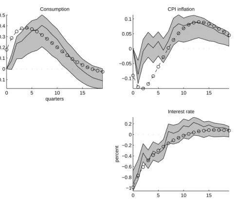 Figure 5: The exact impulse responses to a monetary policy shock in the deep habits model.