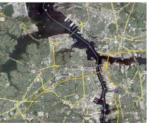 Figure 4b.  Same Google Map Image shown in Fig 4a with a Flood Hazard Overlay Added. 
