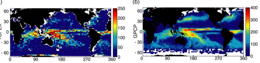 Figure 1 : Change in precipitation patterns during the recent El Niño  The thick and thin white linesshow the 28˚C and 24˚C isotherms respectively