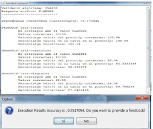 Figure 2.  (left) screenshot of the DM assistant with an algorithm suggestion; (right)   results evaluation results after some algorithm run and, asking to the user for explicit 