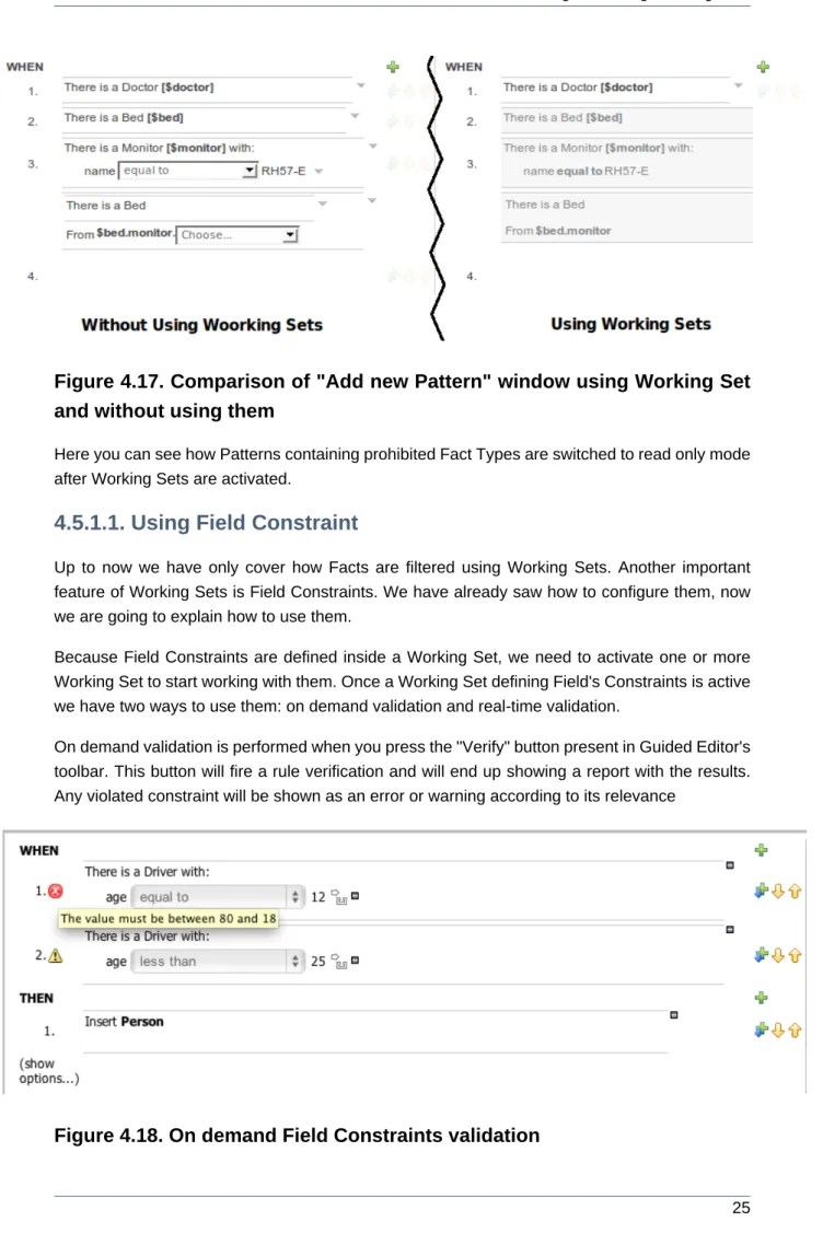 Figure 4.17. Comparison of "Add new Pattern" window using Working Set and without using them
