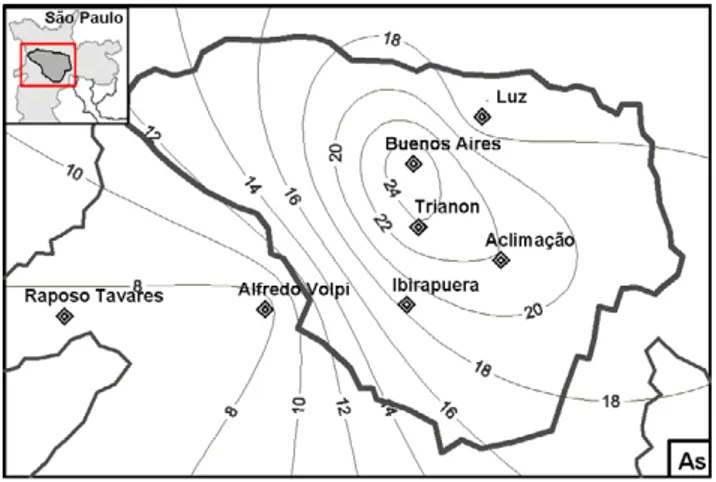 Fig. 2. Distribution map of As in public parks of São Paulo (mg.kg –1 ) 