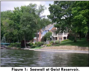 Figure 1:  Seawall at Geist Reservoir. 