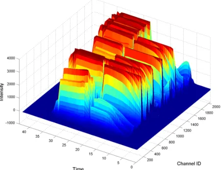 Figure 2.3: Plasma etch OES data for a single wafer (X k ), recorded over two etching steps