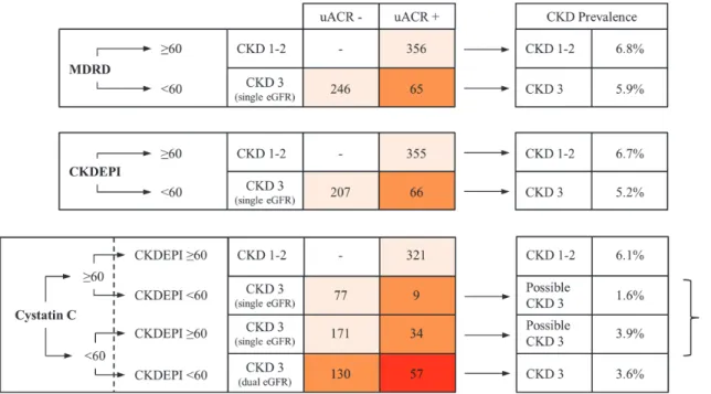 Fig 2. Effect of the use of different combinations of measures on the risk profile and estimated prevalence of CKD.
