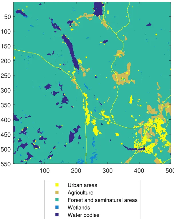 Figure 2.4: The CORINE level 1 categories in the reference map.