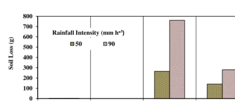 Figure 2. Average time to runoff for the two study scales and thetwo rainfall intensities.