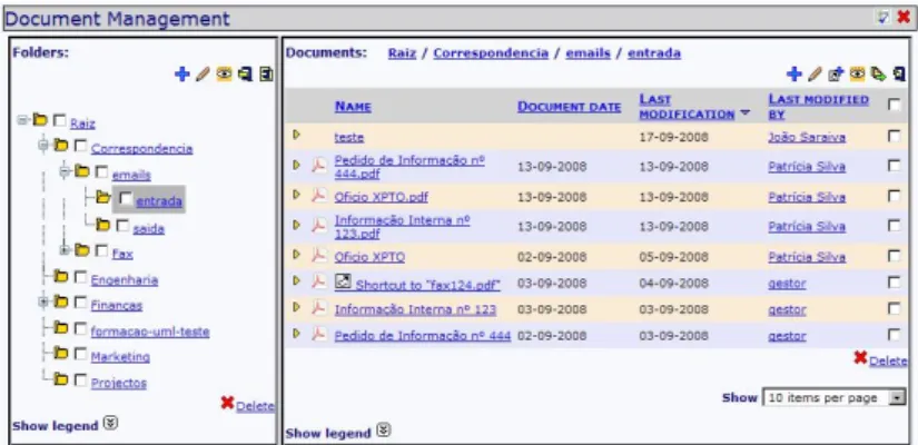 Fig. 3. The main WebC-Docs interface: folders and documents