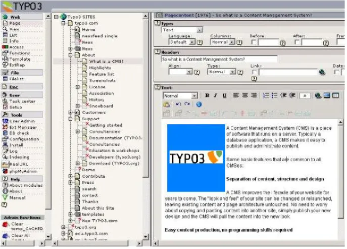Figure 2.5 Typo3 back-end administration area.