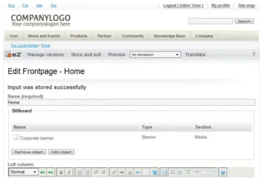 Figure 2.9 eZ publish front-end administration.