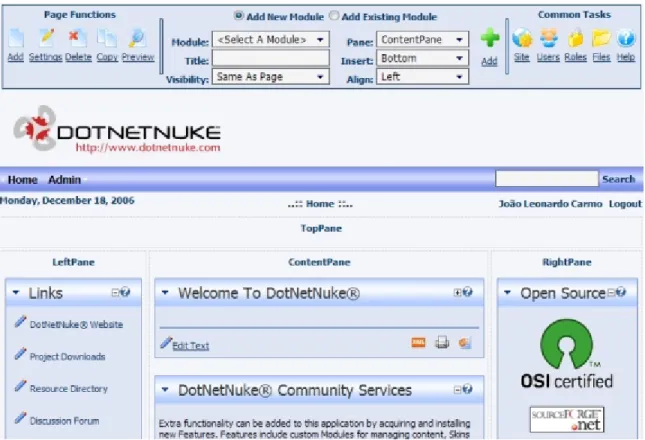 Figure 2.17 DotNetNuke front-end administration.