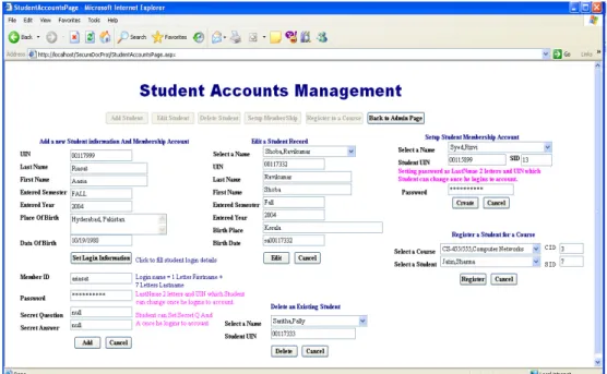 Figure 7. System Admin Control Panel: Student Accounts Management 
