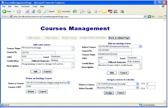 Figure 8. System Admin Control Panel: Courses Management 
