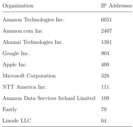 Table 4.2: Top 10 Organizations by IP Addresses Owned