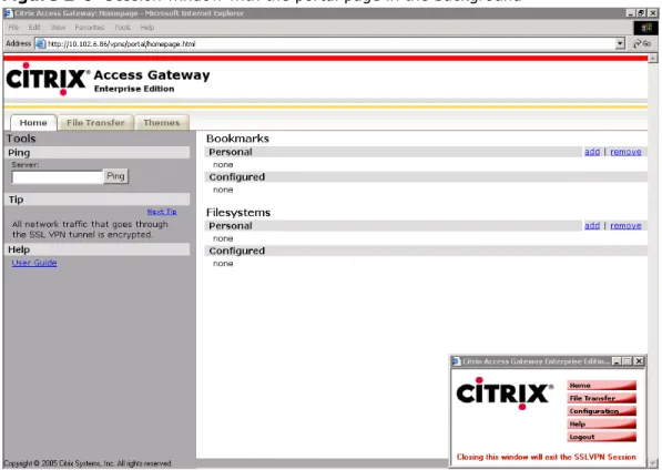 Figure 2-6   Session window with the portal page in the background 