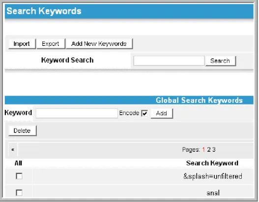 Figure 18: Search Keywords tool, page 1 (partial) of 3 