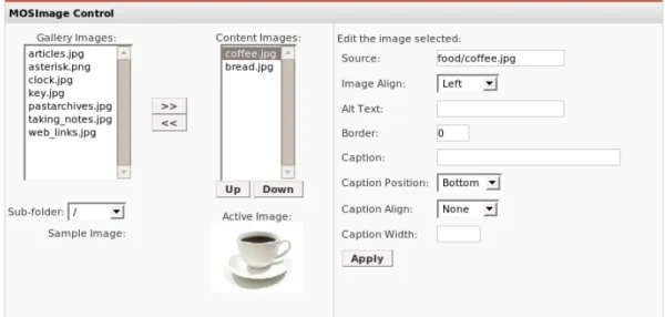 Figure 3.1: Image control on the original content editor page (arranged horizontally) As the figures show, the image selection control on the content editing page allows the author to browse previously uploaded images, select a list of images used in the c