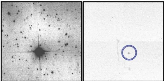Figure 3.1: Comparison of H image (left) and H+ND4 image (right) of the same field. In the H image, the Cepheid (brightest star) is saturated