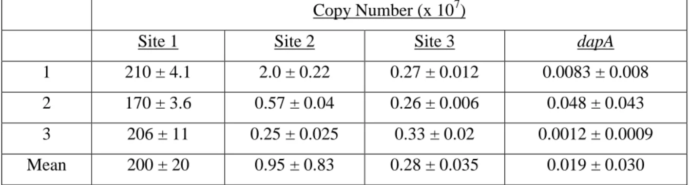 Table 3.1 Recovery of the gltS gene from genomic DNA using SEC, as calculated from QPCR.