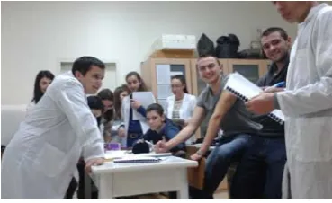 Figure 5. Student, lab leader, asking questions 