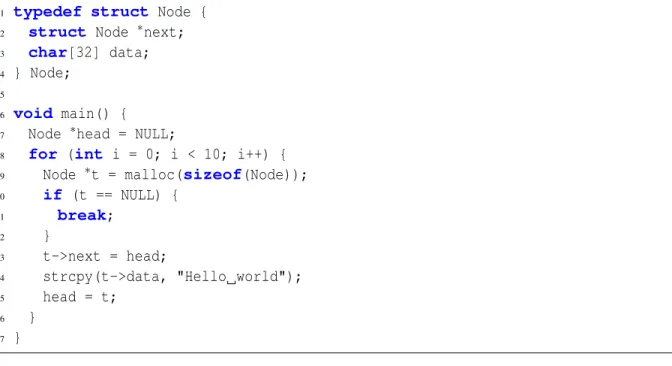 Figure 3.2: This code creates a simple, volatile linked-list with 10 elements by adding new elements to the head of the list.