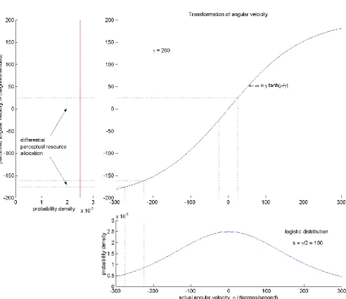 Figure 7. The differential entropy of perception is maximized when the probability density of subjective angular velocity 