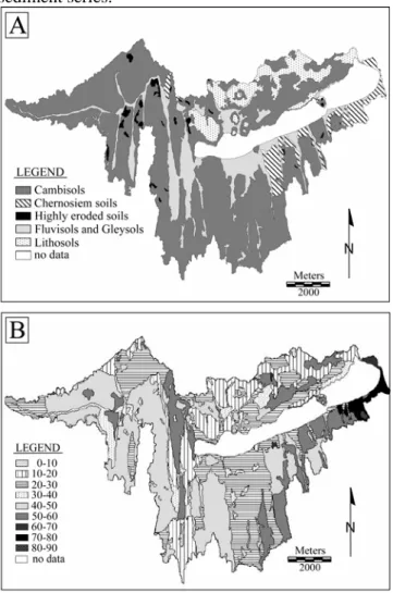 Figure 2. A. The soil map of the Lake Balaton  catchment (MTA TAKI 1990). B. The Soil Quality Score  Map of the study area (MTA TAKI 1990)